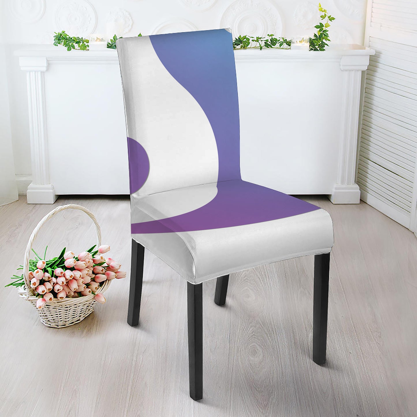 Purple And Blue Yin Yang Print Dining Chair Slipcover