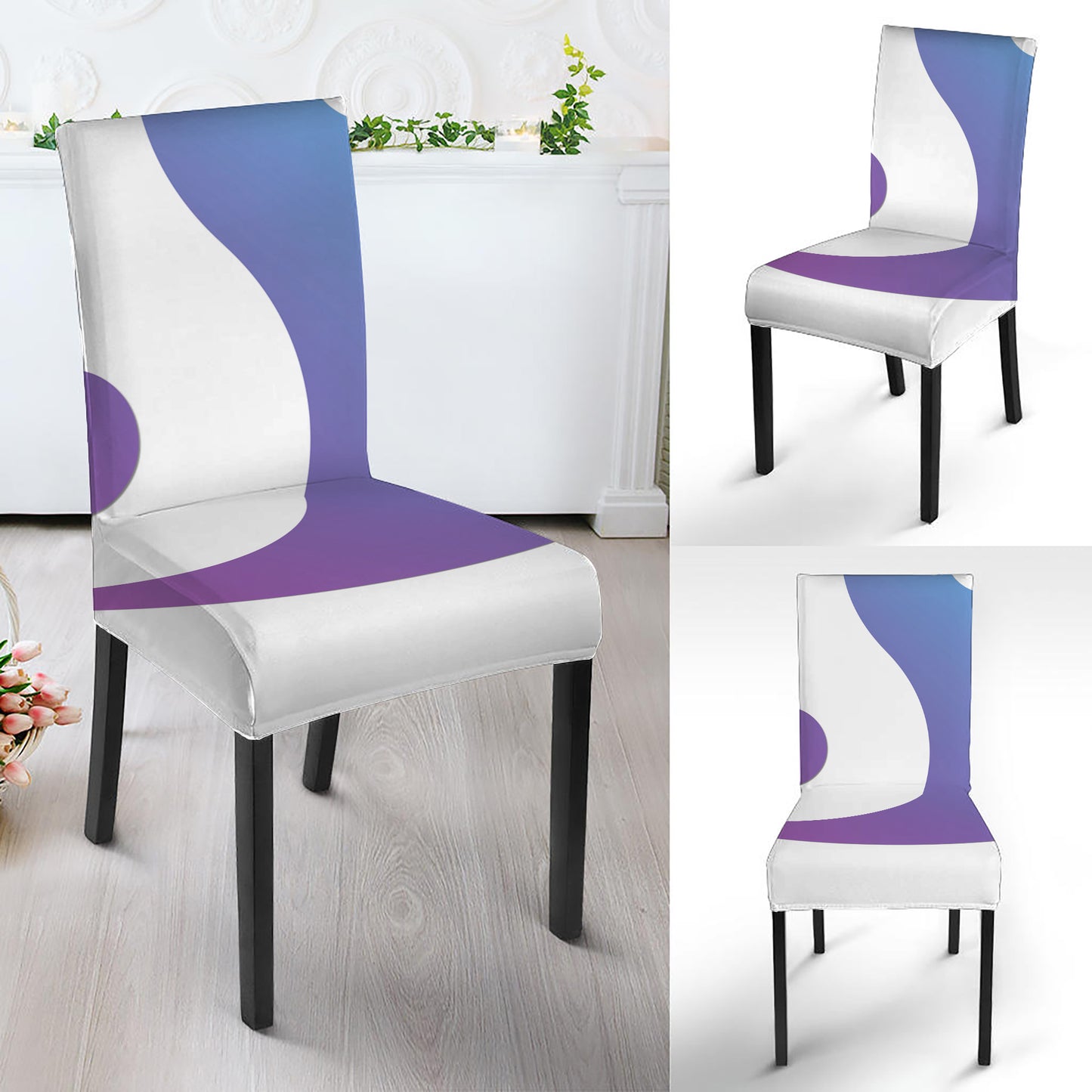 Purple And Blue Yin Yang Print Dining Chair Slipcover