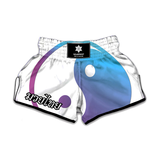 Purple And Blue Yin Yang Print Muay Thai Boxing Shorts