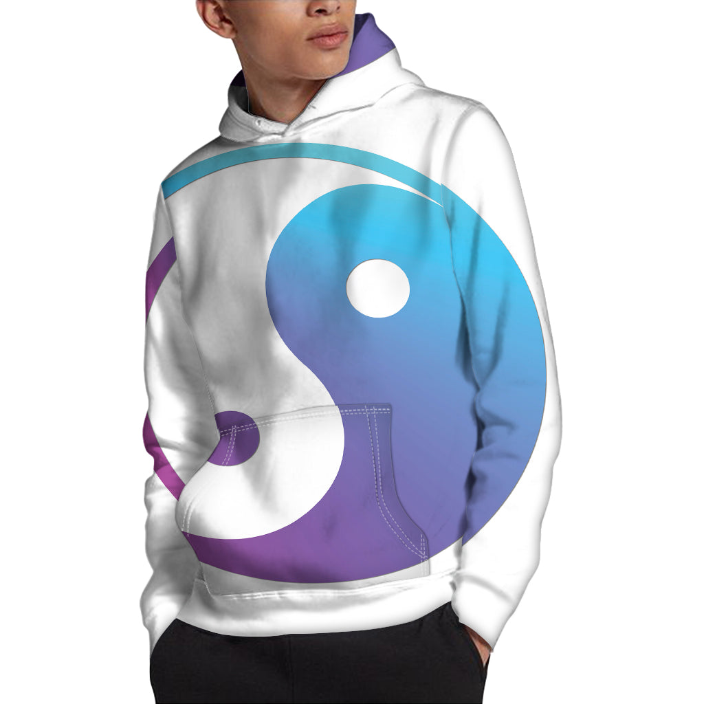 Purple And Blue Yin Yang Print Pullover Hoodie