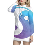 Purple And Blue Yin Yang Print Pullover Hoodie Dress