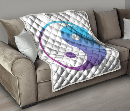 Purple And Blue Yin Yang Print Quilt