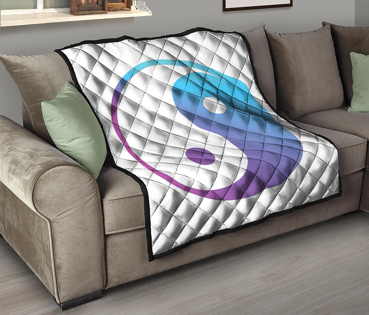 Purple And Blue Yin Yang Print Quilt