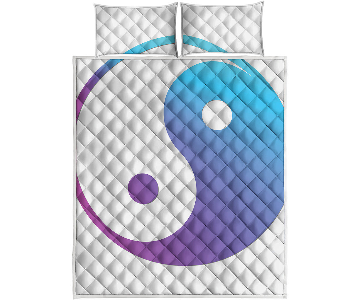 Purple And Blue Yin Yang Print Quilt Bed Set
