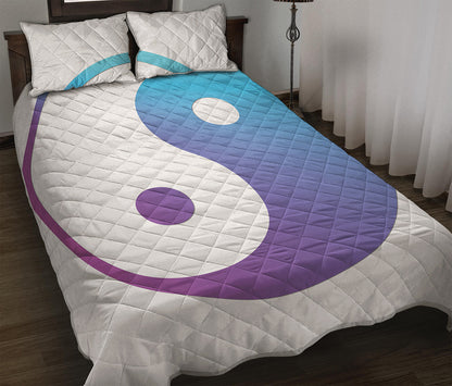 Purple And Blue Yin Yang Print Quilt Bed Set