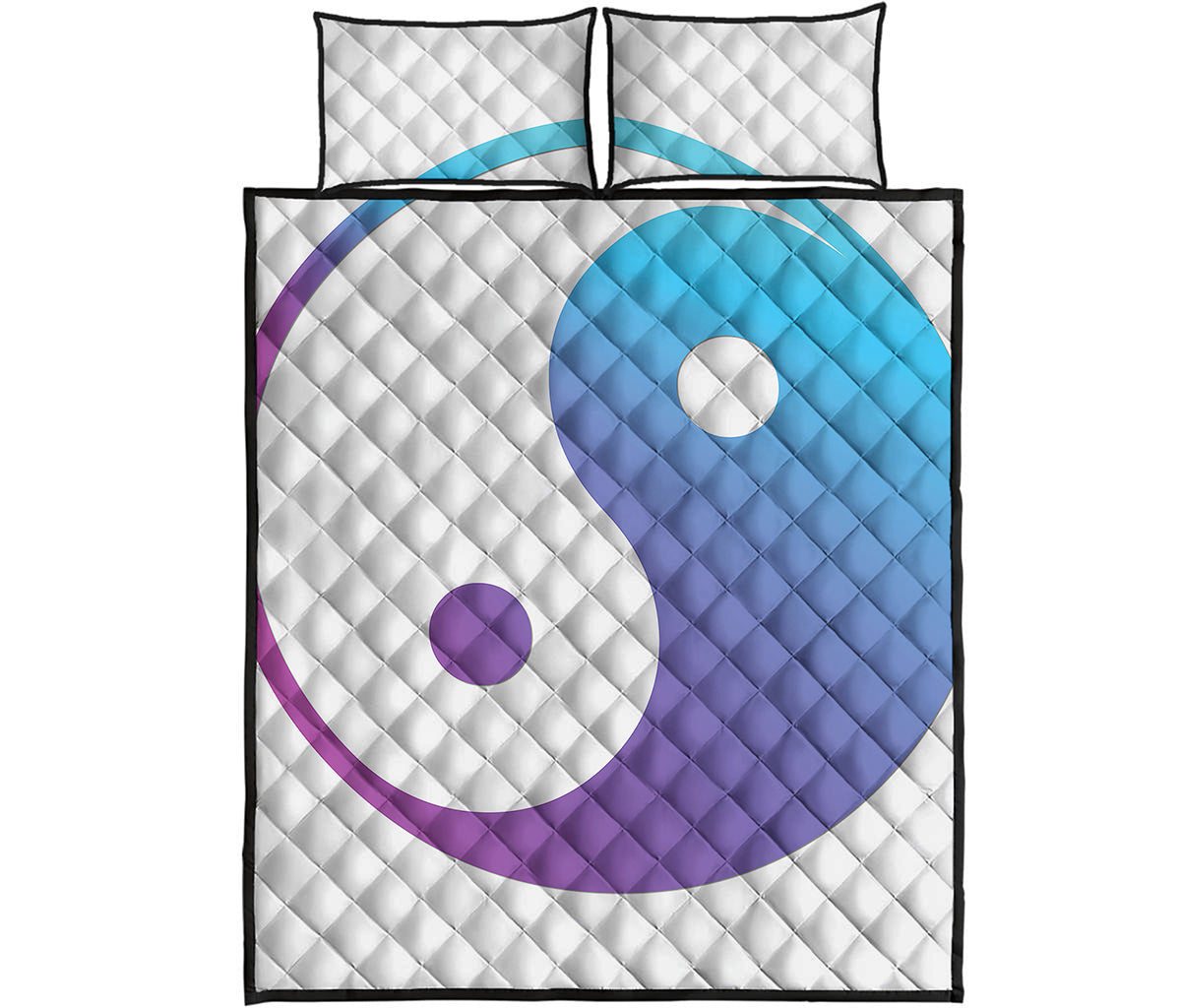 Purple And Blue Yin Yang Print Quilt Bed Set