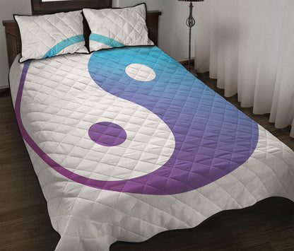 Purple And Blue Yin Yang Print Quilt Bed Set
