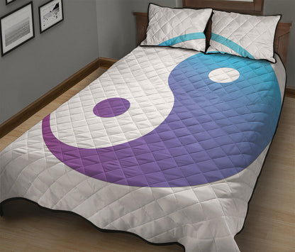 Purple And Blue Yin Yang Print Quilt Bed Set
