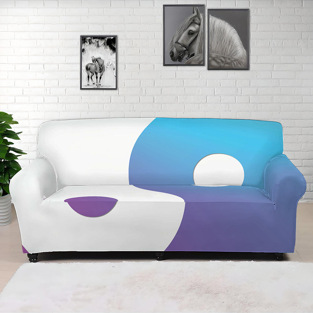 Purple And Blue Yin Yang Print Sofa Cover