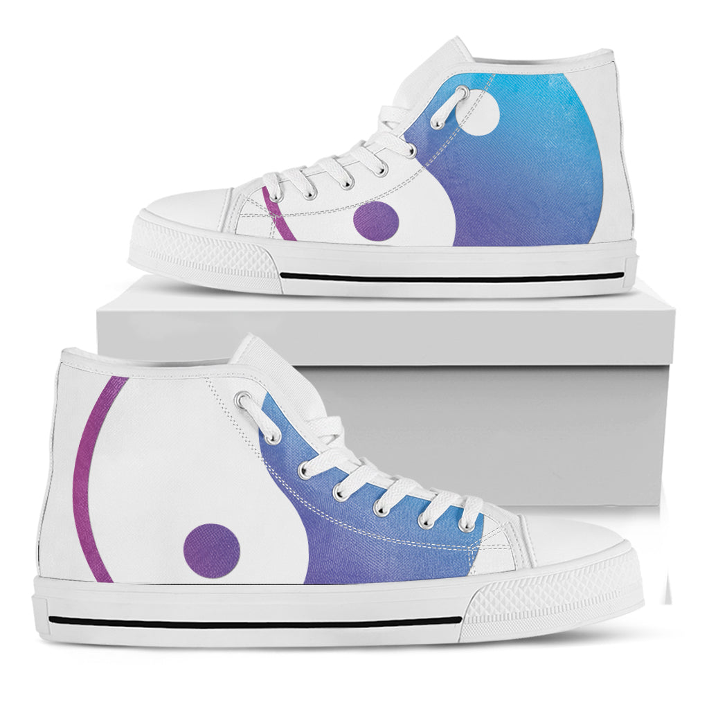 Purple And Blue Yin Yang Print White High Top Shoes