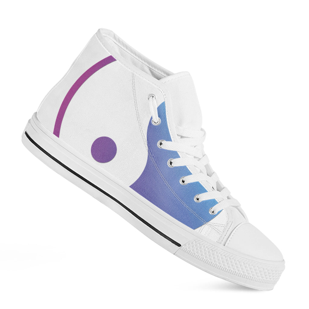 Purple And Blue Yin Yang Print White High Top Shoes