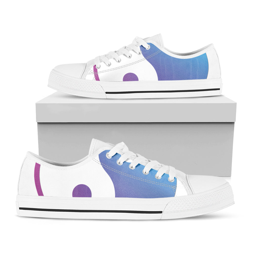 Purple And Blue Yin Yang Print White Low Top Shoes