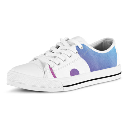 Purple And Blue Yin Yang Print White Low Top Shoes