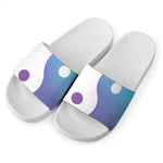 Purple And Blue Yin Yang Print White Slide Sandals