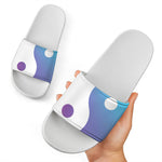 Purple And Blue Yin Yang Print White Slide Sandals