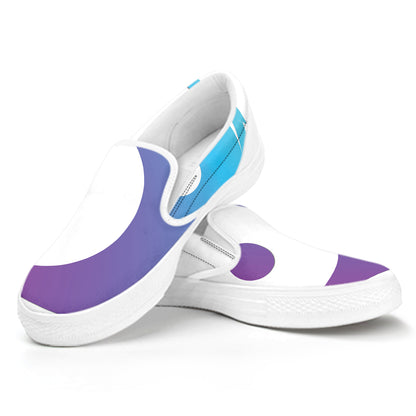 Purple And Blue Yin Yang Print White Slip On Shoes