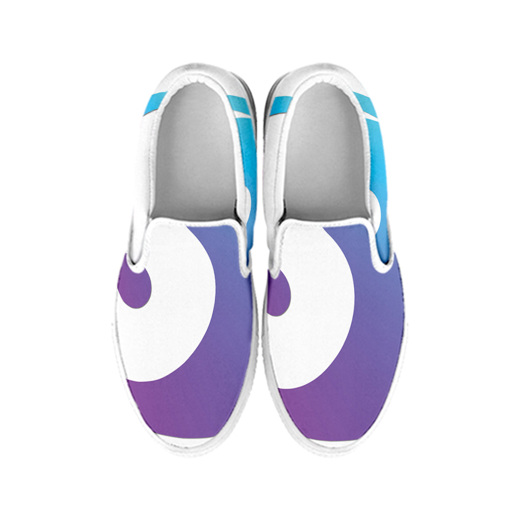 Purple And Blue Yin Yang Print White Slip On Shoes