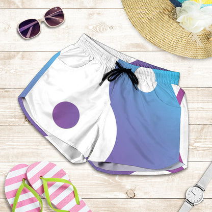 Purple And Blue Yin Yang Print Women's Shorts