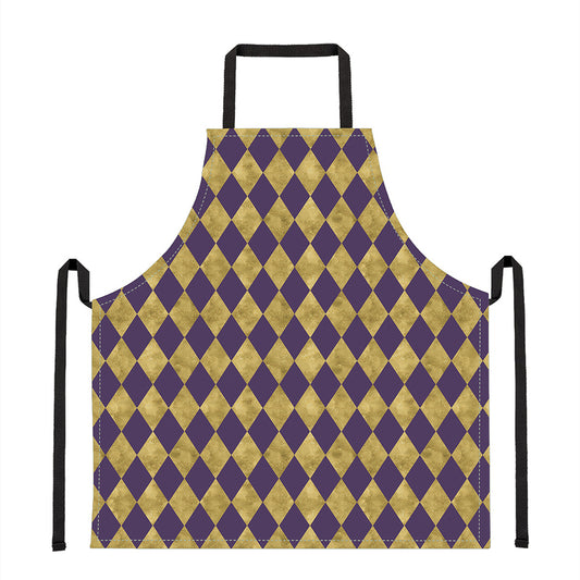 Purple And Gold Harlequin Pattern Print Apron