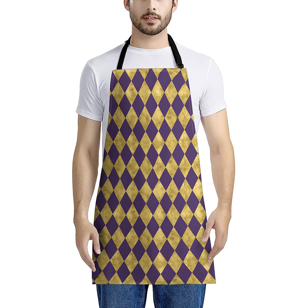 Purple And Gold Harlequin Pattern Print Apron
