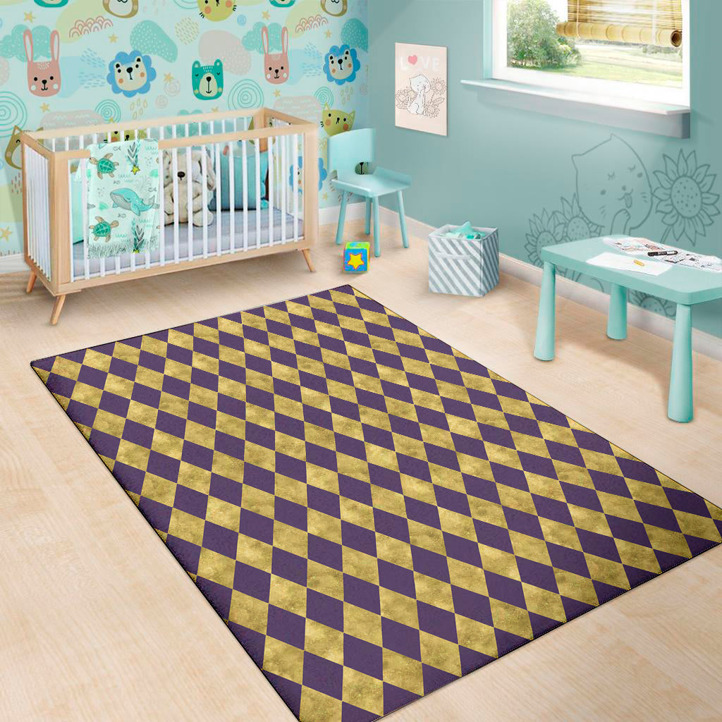 Purple And Gold Harlequin Pattern Print Area Rug
