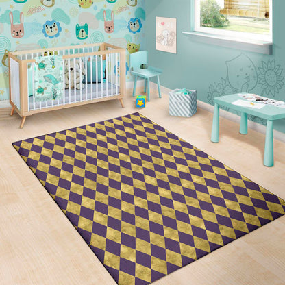 Purple And Gold Harlequin Pattern Print Area Rug