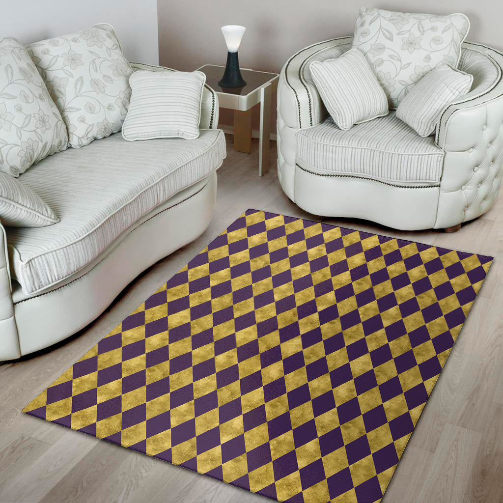 Purple And Gold Harlequin Pattern Print Area Rug