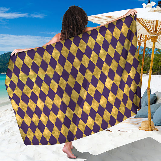 Purple And Gold Harlequin Pattern Print Beach Sarong Wrap