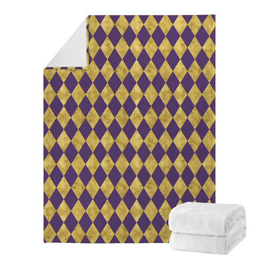 Purple And Gold Harlequin Pattern Print Blanket