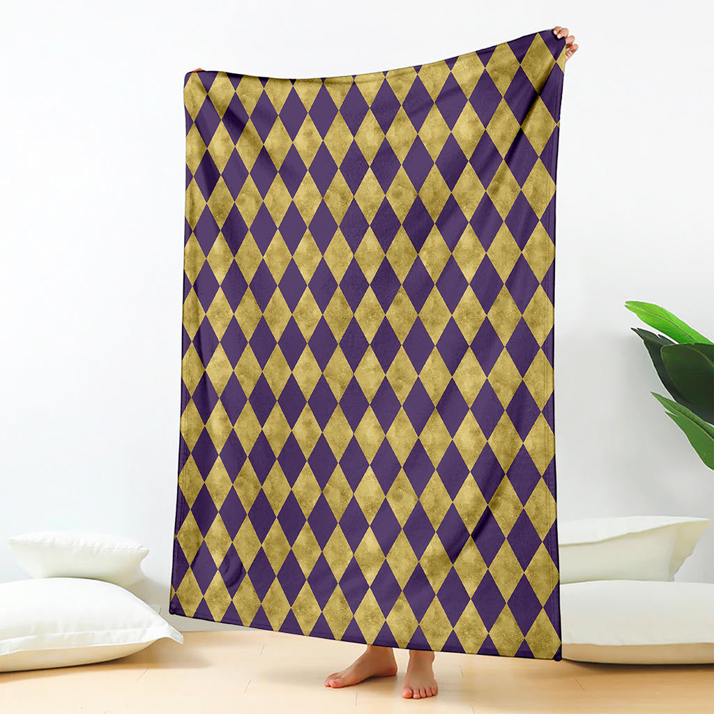 Purple And Gold Harlequin Pattern Print Blanket