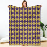 Purple And Gold Harlequin Pattern Print Blanket