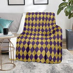 Purple And Gold Harlequin Pattern Print Blanket