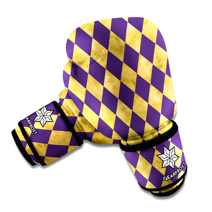 Purple And Gold Harlequin Pattern Print Boxing Gloves