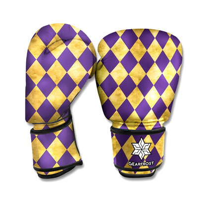 Purple And Gold Harlequin Pattern Print Boxing Gloves