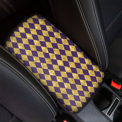Purple And Gold Harlequin Pattern Print Car Center Console Cover