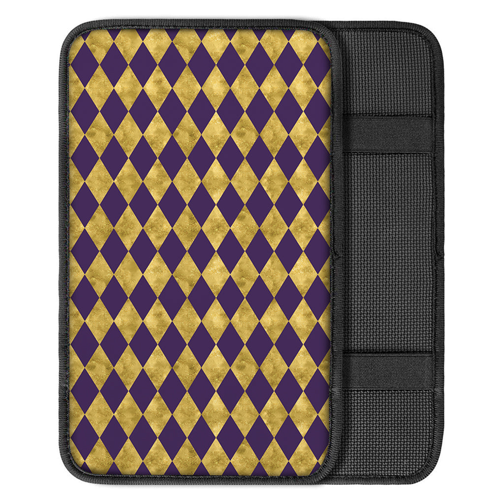 Purple And Gold Harlequin Pattern Print Car Center Console Cover