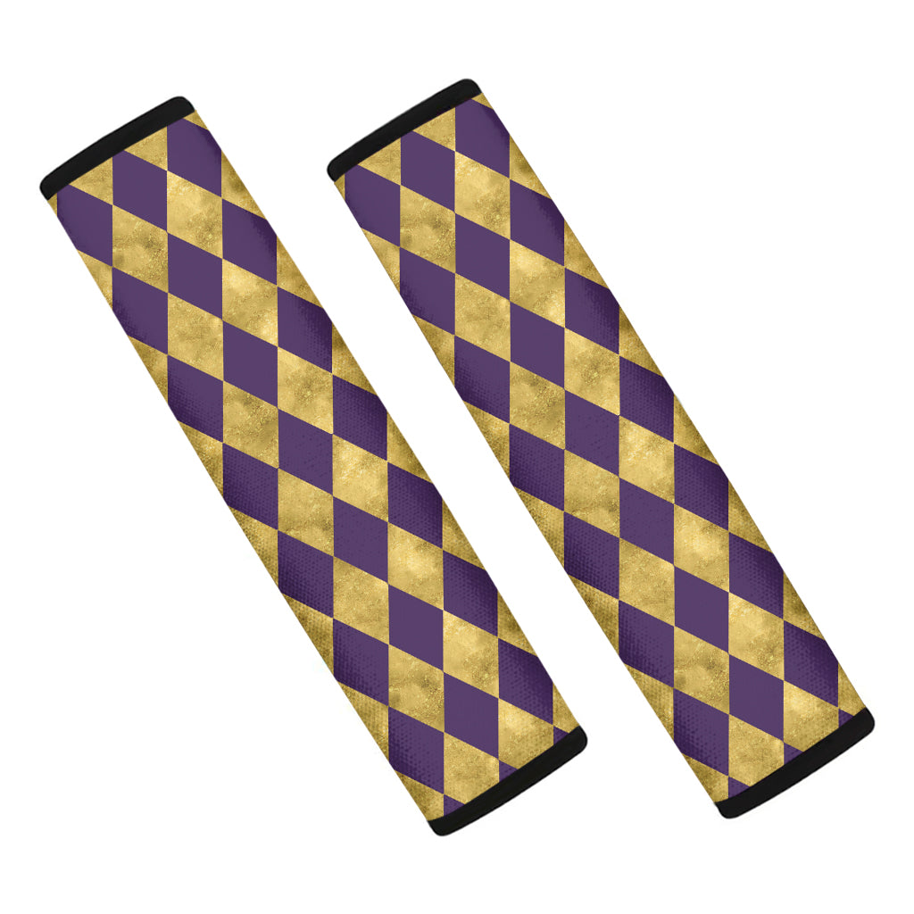 Purple And Gold Harlequin Pattern Print Car Seat Belt Covers