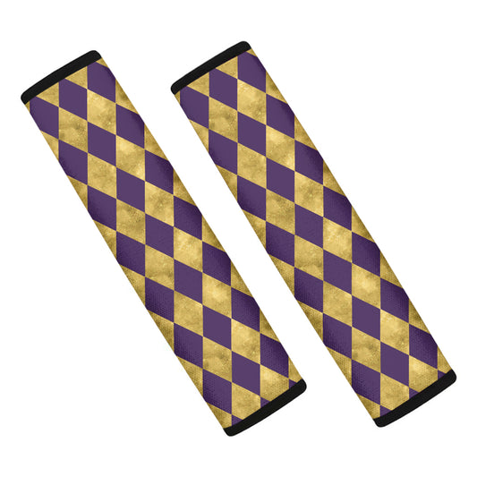 Purple And Gold Harlequin Pattern Print Car Seat Belt Covers
