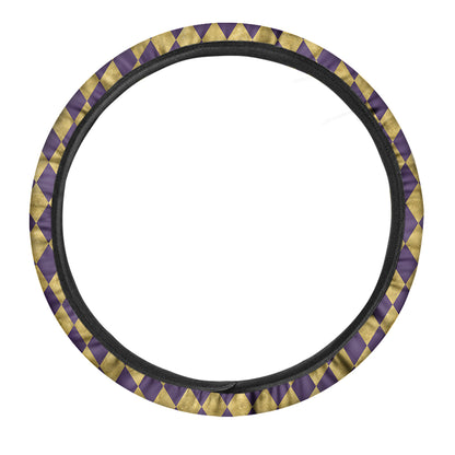 Purple And Gold Harlequin Pattern Print Car Steering Wheel Cover