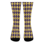 Purple And Gold Harlequin Pattern Print Crew Socks