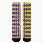 Purple And Gold Harlequin Pattern Print Crew Socks