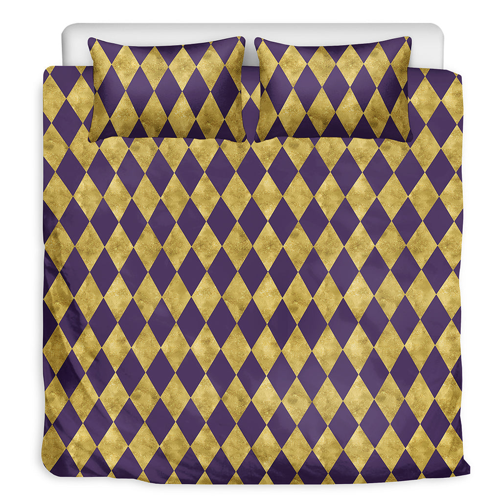 Purple And Gold Harlequin Pattern Print Duvet Cover Bedding Set