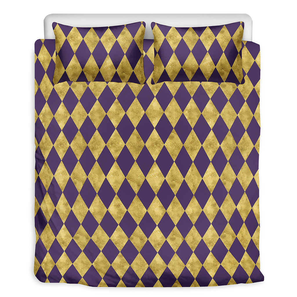 Purple And Gold Harlequin Pattern Print Duvet Cover Bedding Set