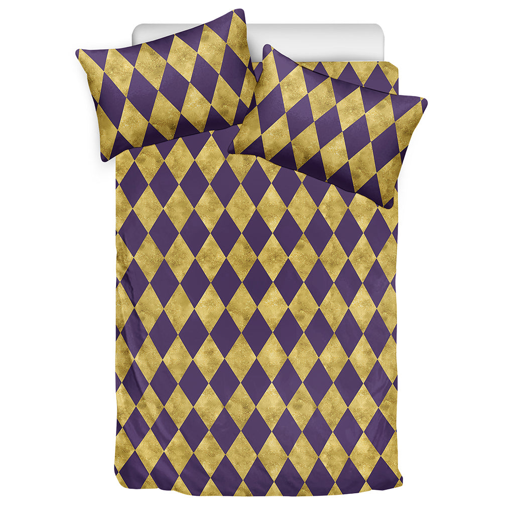 Purple And Gold Harlequin Pattern Print Duvet Cover Bedding Set