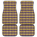 Purple And Gold Harlequin Pattern Print Front and Back Car Floor Mats