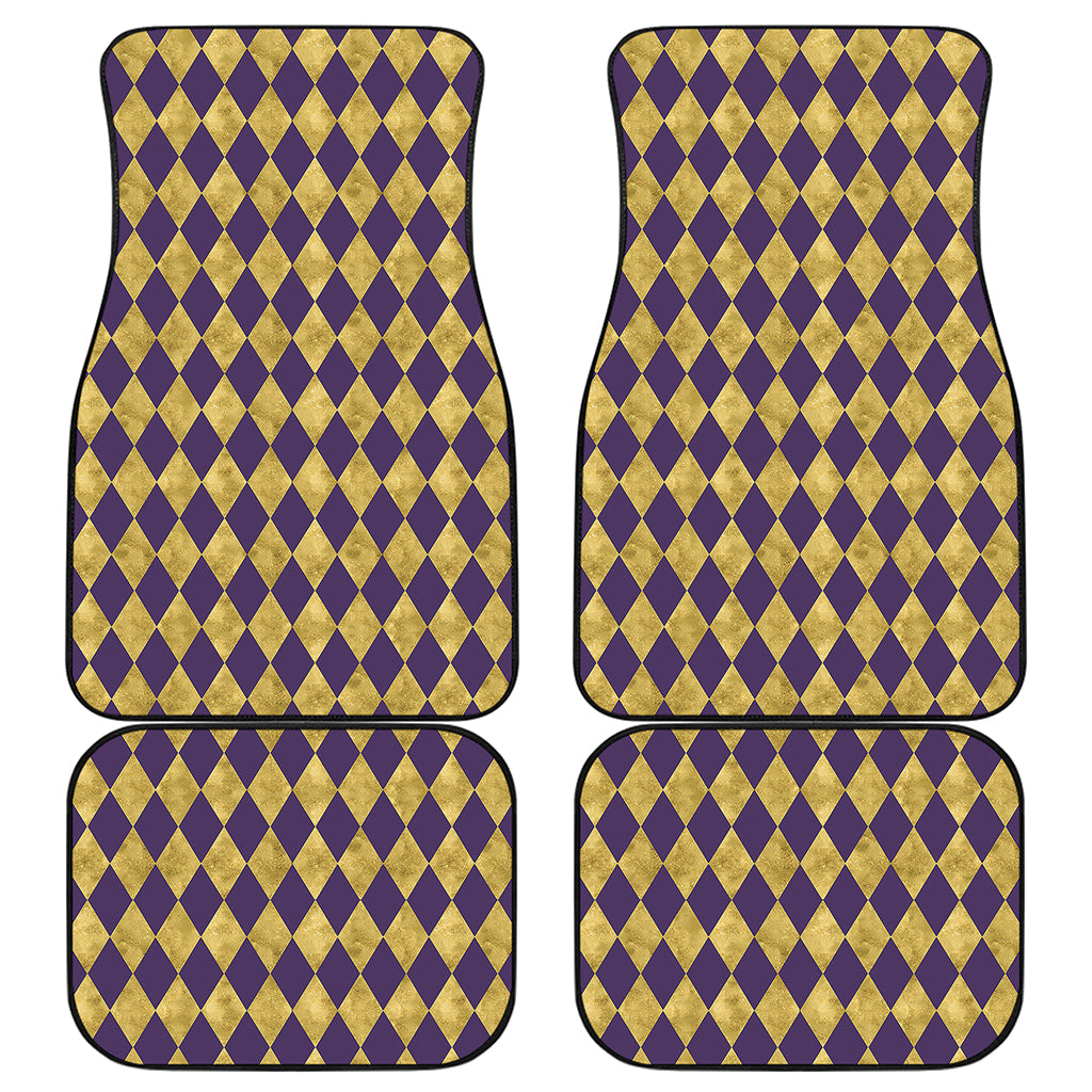 Purple And Gold Harlequin Pattern Print Front and Back Car Floor Mats