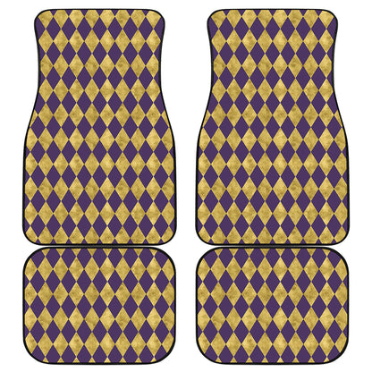 Purple And Gold Harlequin Pattern Print Front and Back Car Floor Mats