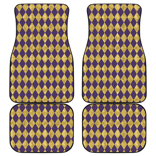 Purple And Gold Harlequin Pattern Print Front and Back Car Floor Mats