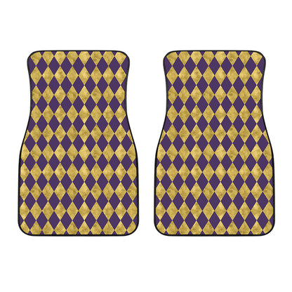 Purple And Gold Harlequin Pattern Print Front Car Floor Mats