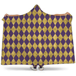 Purple And Gold Harlequin Pattern Print Hooded Blanket